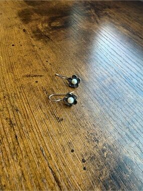 Delicate Flower Drop Earrings with Pearl Center - Sterling Silver